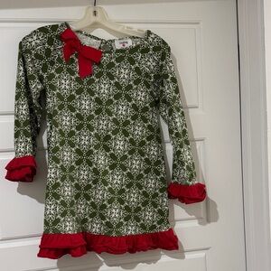 Green and Red Kids Dress with Bow